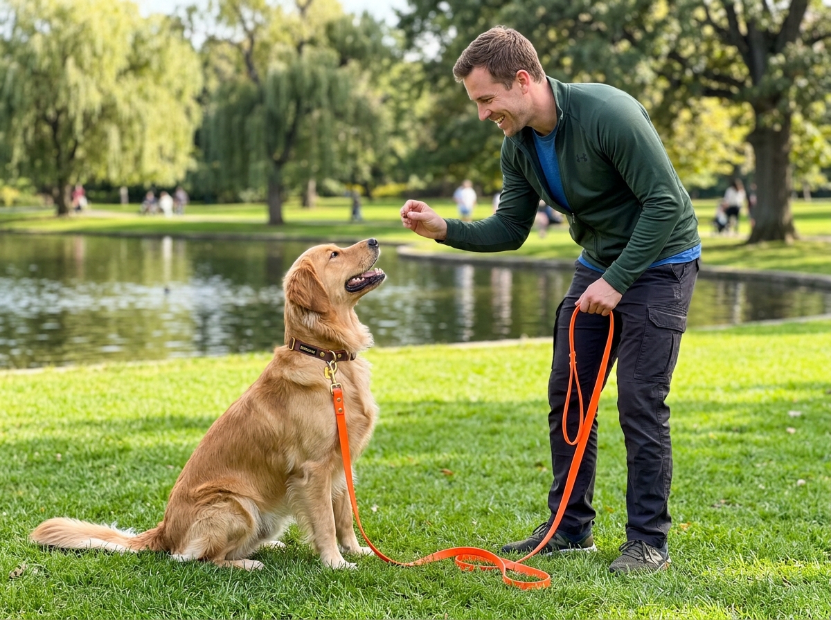 Walker David giving Cooper a treat reward
