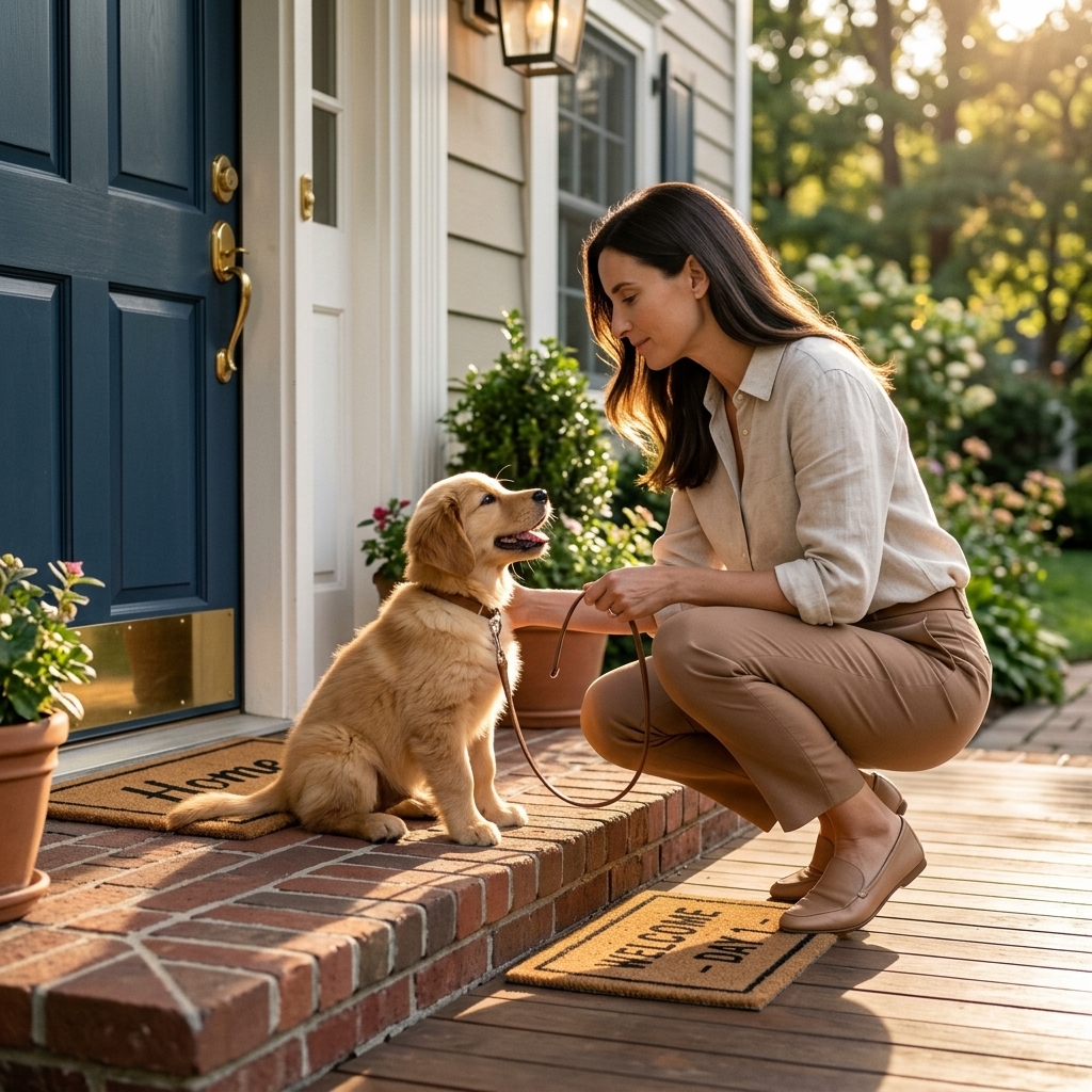 Cooper calmly waiting at front porch